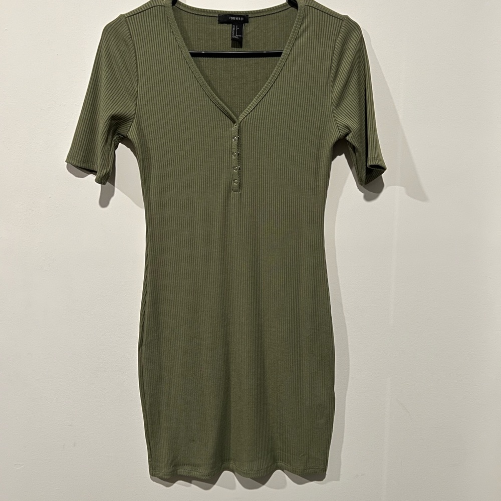 Stretch Bodycon Dress Ribbed Snap Front